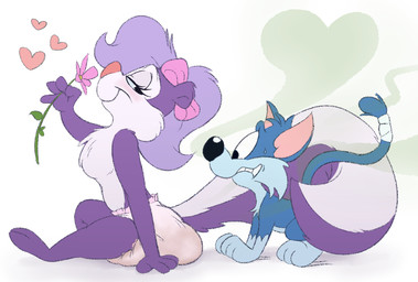 2_toes 3_toes 4_fingers accessory anthro anthro_on_feral arm_support aroused bandage bandaged_tail bestiality black_eyes black_nose blue_body blue_ears blue_fur blue_sclera blue_tail blush blush_lines bow_ribbon breasts cheek_tuft closed_smile clothed clothing diaper diaper_only duo eyelashes facial_tuft featureless_breasts feces feet female feral feralized fingers flower fur hair hair_accessory hair_bow hair_ribbon heart_symbol holding_flower holding_object interspecies long_hair looking_at_another looking_at_partner looking_back looking_back_at_another looking_back_at_partner male male/female medium_breasts mouth_closed multicolored_body multicolored_fur nervous paws pink_bow pink_flower pink_inner_ear pink_nose plant purple_body purple_ears purple_fur purple_hair quadruped ribbons scatplay smile snout soiled_diaper soiling stink_fumes tail toes topless topless_anthro topless_female tuft two_tone_body two_tone_fur unclean_diaper used_diaper wearing_diaper white_body white_fur wide_eyed messyszop tiny_toon_adventures warner_brothers fifi_la_fume furrball domestic_cat felid feline felis mammal mephitid skunk 2024 digital_media_(artwork) hi_res