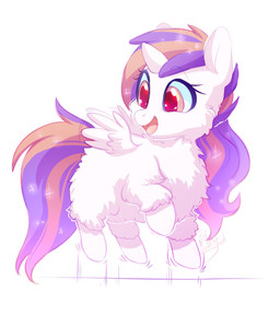 1_horn eyelashes female feral fur hair hooves horn long_hair motion_lines multicolored_hair open_mouth open_smile pink_body pink_fur pink_hair purple_hair red_eyes simple_background smile solo two_tone_hair two_tone_tail white_background wings young young_female young_feral vallionshad fluffy_pony mythology equid equine fluffy_pony_(species) mammal mythological_creature mythological_equine winged_unicorn 2025 digital_media_(artwork) hi_res shaded