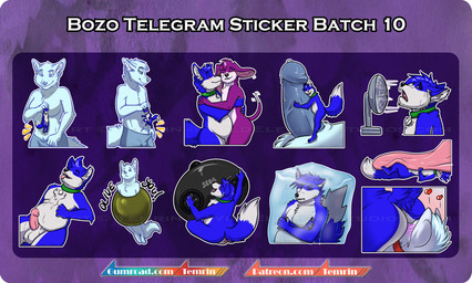 anthro blue_body blue_fur bodily_fluids butt clothing cold collar cum duo electric_fan erection facesitting food fruit fur genital_fluids genitals hug ice male male/male micro nude olive_(fruit) penis plant sitting sitting_on_another solo sticker_pack tail tail_motion tailwag telegram_sticker tongue underwear white_body white_fur temrin sega bozo bozo_lummox jellytbeagle ych_(character) canid canine fox mammal multiple_images