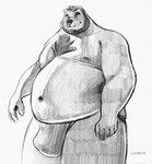 anthro belly bulge clothing facial_piercing humanoid_hands jockstrap male moobs navel nipples nose_piercing nose_ring overweight overweight_male piercing ring_piercing simple_background solo underwear rovindeer gabriel_(rovindeer) bear mammal 2022 hi_res