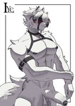 anthro blush eye_patch eyewear genitals harness male muscular muscular_anthro muscular_male nipples pecs penis side_view solo white_body the_lycander mihoyo zenless_zone_zero von_lycaon canid canine canis mammal wolf hi_res