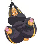 anthro belly big_breasts bodysuit breasts clothing female gloves handwear huge_breasts nipple_outline overweight overweight_female pawpads paws skinsuit smile solo thick_thighs tight_clothing herro dreamworks the_bad_guys diane_foxington canid canine fox mammal 2023 absurd_res hi_res