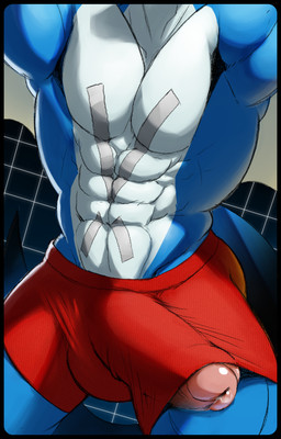 abdominal_markings abs abstract_background anthro balls_outline big_bulge big_penis biped black_border blue_body blue_scales bodily_fluids border bulge clothed clothed_anthro clothed_male clothing countershade_torso countershading detailed_bulge erection erection_under_clothing faceless_anthro faceless_character faceless_male featureless_chest front_view genital_fluids genital_outline genitals glans grey_markings humanoid_genitalia humanoid_penis male male_anthro markings multicolored_body multicolored_scales muscular muscular_anthro muscular_male pecs penis penis_outline penis_poking_out penis_through_leghole pink_glans pink_penis precum red_clothing red_underwear scales solo tail topless topless_anthro topless_male underwear white_body white_countershading white_scales croconut bandai_namco digimon digimon_(species) exveemon digital_media_(artwork) hi_res shaded
