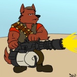 angry anthro clothed clothing fangs gatling_gun gun hat headgear headwear machine_gun male minigun outside ranged_weapon sky solo tail teeth weapon schizowolf team_fortress_2 valve heavy_(team_fortress_2) canid canine canis mammal wolf 1:1 2007 colored