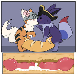 animal_genitalia animal_penis balls bodily_fluids bread canine_genitalia canine_penis cum cum_in_food cum_inside doggystyle duo ejaculation erection feral food food_fetish food_play from_behind_position genital_fluids genitals hand_on_face improvised_sex_toy in_food internal kiss_on_lips kissing knot knotted_penis knotting male male/male masturbation orgasm penile penile_masturbation penis sex sharing_food simultaneous_orgasms thrusting flowerbud nintendo pokemon robin_dismas generation_1_pokemon growlithe napoleon_(species) pokemon_(species) hi_res