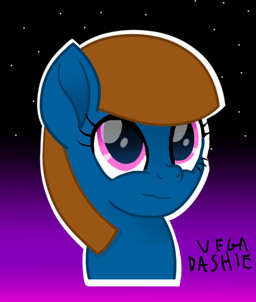 blue_body brown_hair closed_smile eyelashes female feral glistening glistening_eyes gradient_background hair iconography mouth_closed pink_eyes simple_background smile smirk solo space vegadashie hasbro my_little_pony fan_character equid equine horse mammal pony hi_res icon portrait