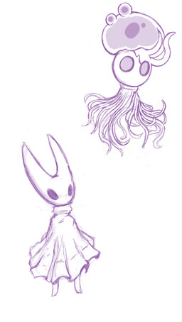 2_horns ambiguous_gender cloak clothing duo female horn standing hoshi_kodomo hollow_knight team_cherry broken_vessel_(hollow_knight) hornet_(hollow_knight) arthropod vessel_(species) 2025 digital_media_(artwork) hi_res monochrome sketch