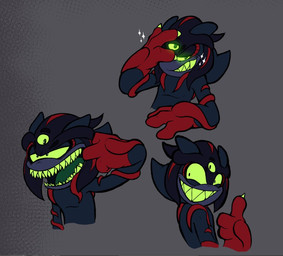 anthro black_body gesture green_eyes green_sclera green_tongue hand_gesture male multi_eye one_eye_obstructed red_hands sharp_teeth smile solo sparkles teeth tentacles thumbs_up tongue invdrscar sega sonic_the_hedgehog_(series) fan_character plagg_(invdrscar) alien black_arms_(sonic)