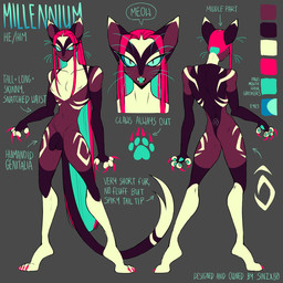 anthro balls claws finger_claws fur genitals hair long_hair looking_at_viewer male nipples nude pawpads penis simple_background solo tail teeth text whiskers sinzx80 millennium_(sinzx80) felid feline mammal 1:1 digital_media_(artwork) english_text hi_res model_sheet signature