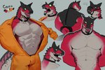 anthro barazoku bdsm big_muscles big_pecs bondage bound choker clothed clothing front_view hands_behind_back hands_behind_head hands_tied jewelry jumpsuit male muscular muscular_anthro muscular_male muzzle_(object) muzzled necklace nude_male open_mouth pecs prison_uniform red_body red_scales scales sharp_teeth solo tail teeth tongue tongue_out undressing k0bit0wani abelisaurid carnotaurus dinosaur prehistoric_species reptile scalie theropod hi_res