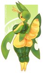 2023 absurd_res antennae_(anatomy) anthro anus arthropod_abdomen arthropod_abdomen_anus artist_name big_breasts big_butt breasts butt ctankomega english_text featureless_feet feet female generation_5_pokemon hi_res huge_breasts leavanny looking_at_viewer looking_back nintendo pokemon pokemon_(species) rear_view simple_background solo text thick_thighs wide_hips