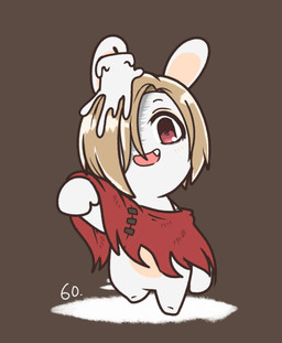 alternate_species anthro bangs blonde_hair blush blush_lines bottomless bottomless_anthro bottomless_female candle candle_on_head clothed clothed_anthro clothed_female clothing cosplay crossover_cosplay eyebrows eyelashes fangs featureless_crotch featureless_feet feet female female_anthro fur furrification grey_background hair lidded_eyes light long_bangs long_ears looking_at_viewer mitten_hands mouth_through_hair multicolored_body no_pupils noseless number pink_mouth purple_hair rabbidification raised_hand red_eyes red_shawl shawl short_hair simple_background smile smiling_at_viewer solo stitch_(sewing) tan_blush tan_body tan_eyelids tan_inner_ear tan_skin teeth thin_eyebrows two_tone_body white_body white_fur charisuke cygames idolmaster idolmaster_cinderella_girls mario_bros mario_plus_rabbids_kingdom_battle nintendo raving_rabbids rayman_(series) ubisoft koume_shirasaka spooky_supporter supporter_(mario_plus_rabbids) lagomorph mammal rabbid 2024 absurd_res colored crossover digital_drawing_(artwork) digital_media_(artwork) full-length_portrait hi_res japanese_description lighting portrait shaded simple_shading