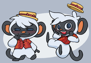 action_pose anthro bangs biped black_eyes bottomless clothed clothing front_view fully_clothed hair hat headgear headwear looking_at_viewer open_mouth open_smile pose shirt short_hair smile three-quarter_view topwear white_hair crushpepper animal_crossing nintendo niko_(animal_crossing) grey_langur haplorhine langur mammal monkey old_world_monkey primate cel_shading digital_drawing_(artwork) digital_media_(artwork) full-length_portrait hi_res portrait shaded