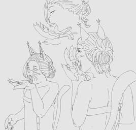 ambiguous_gender anthro duo female macro male male/female micro rubberhalo soft_vore tongue vore anonymous_character domestic_cat felid feline felis mammal hi_res monochrome sketch_page