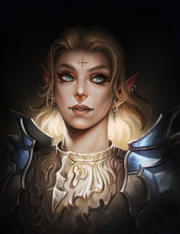 armor black_background black_eyebrows black_markings blonde_hair blue_eyes clothed clothed_female clothed_humanoid clothing ear_piercing ear_ring eyebrows eyelashes facial_markings female female_humanoid hair head_markings humanoid_pointy_ears light lips markings medium_hair not_furry paladin pauldron piercing pointy_ears ring_piercing simple_background smile solo tan_body tan_lips tan_skin marie_gelebart baldur's_gate baldur's_gate_3 larian_studios tav_(baldur's_gate) elf humanoid 2024 absurd_res bust_portrait colored digital_media_(artwork) digital_painting_(artwork) english_description hi_res lighting painting_(artwork) portrait shaded