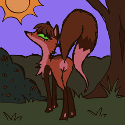 brown_body brown_fur detailed_background female feral fur genitals grass humanoid_genitalia humanoid_genitalia_on_feral humanoid_vulva humanoid_vulva_on_feral orange_body orange_fur outside plant purple_sky shrub sky solo sun tree vulva wispyvixen canid canine fox mammal red_fox true_fox 1:1 2023 hi_res