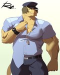 anthro biceps clock clothing facial_tattoo fur male muscular muscular_anthro muscular_male pecs police police_hat police_uniform simple_background solo tattoo uniform watch whistle_(object) white_background wristwatch yellow_body yellow_fur reclamon lifewonders tokyo_afterschool_summoners nobumichi_(tas) canid canine canis domestic_dog mammal 4:5 hi_res