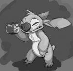2017 3_toes 4_fingers alien chest_tuft claws coffee_pot digital_media_(artwork) disney ears_back experiment_(lilo_and_stitch) fangs feet fingers fur grey_background greyscale head_tuft holding_object lilo_and_stitch monochrome notched_ear pivoted_ears secoh2000 simple_background sketch small_tail solo stitch_(lilo_and_stitch) tail teeth toes tuft