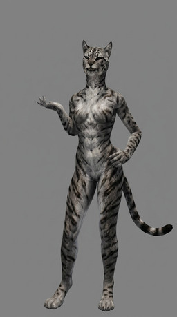 abs anthro bare_shoulders bared_teeth breasts claws digitigrade featureless_breasts featureless_crotch female female_anthro finger_claws front_view fur grey_body grey_fur hand_on_hip markings midriff navel pointy_ears pose posing_nude pupils skinny slim slit_pupils snow solo standing striped_body striped_fur striped_markings striped_tail stripes tail tail_markings teeth whatever459 bethesda_game_studios microsoft skyrim the_elder_scrolls skamp_(whatever459) felid feline khajiit mammal hi_res