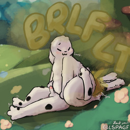 ambiguous_gender anthro blush butt butt_grab circumcised detailed_background duo facesitting fart fart_cloud fart_fetish farting_in_mouth farting_on_face flower forest genitals hand_on_butt hug hugging_another hugging_butt male markings onomatopoeia outside overweight penis plant sam_the_rabbit scut_tail short_tail shrub sitting sitting_on_another sound_effects spots spotted_body tail tail_motion tailwag text tree white_body lspagf big_fat_stinky_unwashed_sweaty_bunny_(lspagf) animal_humanoid humanoid lagomorph lagomorph_humanoid leporid_humanoid mammal mammal_humanoid rabbit_humanoid absurd_res hi_res