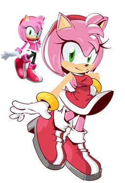 anthro boots breasts clothed clothing eyelashes female footwear fur gloves green_body handwear pink_body pink_fur shoes solo standing travi sega sonic_the_hedgehog_(series) amy_rose eulipotyphlan hedgehog mammal hi_res reference_image