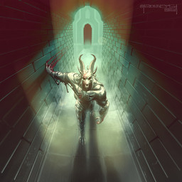 4_toes biped blood bodily_fluids bone detailed_background feet horn nude skull skull_head solo toes poweredbygif monster 1:1 2025 absurd_res colored hi_res signature