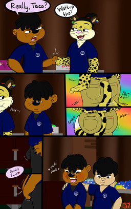 angry anthro aroused biped bulge butt butt_grab clothing dialogue duo erection erection_under_clothing hand_on_butt hand_on_shoulder male male_anthro school student tail tail_motion tailwag text tongue tongue_out young young_anthro young_male sandune willie_and_michael damar_"taco"_henderson michael_williamson willie_munk bear cheetah felid feline lagomorph leporid mammal rabbit comic handwritten_text hi_res