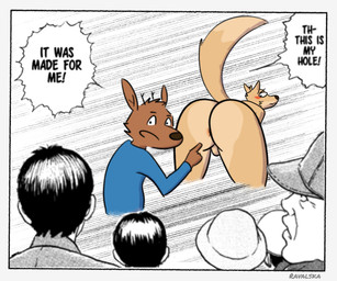 anthro anus butt duo gesture hand_gesture humor male male/male pointing pointing_at_another text ravalska junji_ito_(copyright) the_enigma_of_amigara_fault poro_alska rav_alska canid canine deer fox mammal english_text hi_res meme