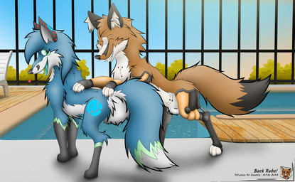 backrub cybernetics digitalfox duo feral machine male petting_body pool pose rubs text srfx18 tobur_(gaussly) zatch_(sirfox) canid canine fox mammal english_text hi_res pinup