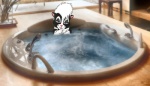 anthro bath bedroom_eyes brandi_(jmh) female half-closed_eyes hi_res james_m_hardiman mammal mephitid narrowed_eyes open_mouth partially_submerged pink_nose seductive shopped skunk solo third-party_edit water