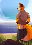 anthro bottomwear bottomwear_down butt canid canine clothed clothing dipstick_tail fox fur hi_res looking_at_viewer looking_back looking_back_at_viewer male mammal markings orange_body orange_fur pants pants_down partially_clothed solo tail tail_markings ventkazemaru white_body white_fur