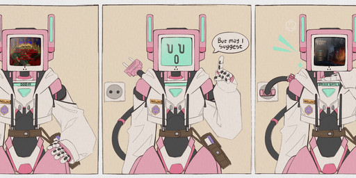 3_panel_comic cable cable_tail clothing cropped_jacket dialogue gameplay jacket looking_at_viewer machine not_furry robotic simple_background solo sticker tail text topwear auveiss baldur's_gate baldur's_gate_3 doom_(series) dungeons_and_dragons hasbro id_software it_runs_doom_(meme) larian_studios microsoft wizards_of_the_coast aveline_(auveiss) humanoid robot robot_humanoid 2025 comic digital_media_(artwork) hi_res signature