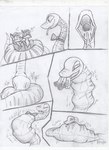 abdominal_bulge anthro apode coiling digestion_noises group head_first legless male neck_bulge oral_vore serpentine swallowing trio vore levinsig_(artist) draconcopode naga reptile scalie snake unknown_species hi_res traditional_media_(artwork)