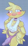 animatronic anthro avian beak bib bird blush breasts chica_(fnaf) chicken cleavage clothed clothing dildo female five_nights_at_freddy's five_nights_at_freddy's_2 galliform gallus_(genus) half-closed_eyes hands_on_hips hi_res jailbait_knight looking_at_viewer machine narrowed_eyes non-mammal_breasts phasianid robot scottgames sex_toy solo strapon