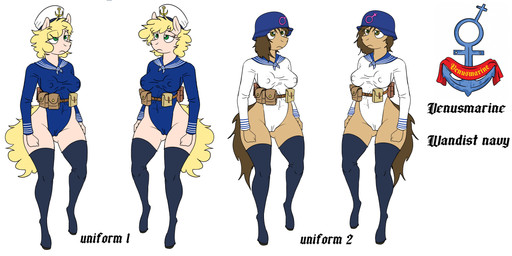 anthro clothing female group military_uniform navy sailor_uniform text uniform wandism wide_hips juninhooficial equid equine horse mammal pony absurd_res english_text hi_res model_sheet