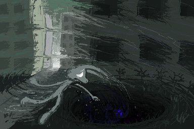 ambiguous_gender anthro bodily_fluids building crying detailed_background fur grass grey_body grey_fur hole_(pit) plant sad solo tears demensa lagomorph leporid mammal rabbit 2024 3:2 digital_media_(artwork) hi_res pixel_(artwork)