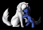 ambiguous_gender black_hair blue_body blue_fur blue_skin cutie_mark duo eyes_closed feral fur hair night_light nuzzling simple_background sitting smile white_body white_fur tailzkip hasbro my_little_pony splinter_(character) canid canine canis equid equine horse mammal pony wolf 2014 alpha_channel