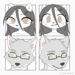 accessory anthro blush brown_eyes brown_hair closed_smile eyes_closed eyewear female glasses green_eyes hair hair_accessory head_tilt long_hair looking_at_viewer male mouth_closed multicolored_body open_mouth smile solo teeth_showing two_tone_body wearing_glasses kyogummi hedgehog_girl_(kyogummi) canid canine canis eulipotyphlan hedgehog mammal wolf 1:1 2d_animation animated headshot_portrait hi_res portrait