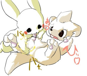 ambiguous_gender balls black_eyes brown_eyes censor_bar duo erection fingering fur genitals ineffective_censorship licking male oral penile penis penis_lick sex simple_background tail text tongue tongue_out white_background yellow_body yellow_fur marm nintendo pokemon generation_1_pokemon growlithe mammal pikachu pokemon_(species) rodent censored japanese_text source_request translation_request