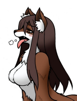 after_transformation anthro blush breasts brown_body brown_eyes brown_fur brown_hair fangs featureless_breasts female fluffy fluffy_tail fur hair inner_ear_fluff nude simple_background snout solo tail teeth tongue tongue_out transformation tuft worried hikagenootimsya canid canine fox mammal 2015