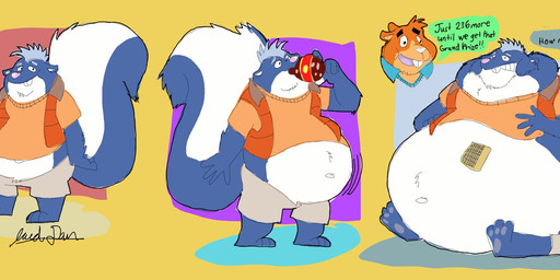 anthro belly big_belly blue_body bottomwear clothing drinking duo male obese obese_male overweight overweight_male shirt shorts sitting text topwear weight_gain white_body jacobspencer04 nelvana scaredy_squirrel dave_(scaredy_squirrel) scaredy_squirrel_(character) american_red_squirrel mammal mephitid pine_squirrel rodent sciurid skunk striped_skunk tree_squirrel 2024 english_text hi_res