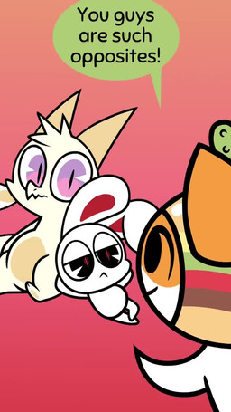 ambiguous_gender anthro big_tail biped black_eyes bodily_fluids claw_fingers claws crying dialogue female fluffy fluffy_tail food food_costume fur group heart_symbol horn humor looking_at_another paws pickle_(food) pie_cut_eyes pupils red_background red_pupils semi-anthro simple_background speech_bubble tail tears text trio white_body white_fur kyrakupetsky christina_vee_valenzuela_(va) nate_charpentier_(va) vivian_nweze_(va) chikn_nuggit mythology baphomet_(deity) cheezborger_(chikn_nuggit) fwench_fwy_(chikn_nuggit) iscream_(chikn_nuggit) calico_cat deity domestic_cat dragon felid feline felis lagomorph leporid mammal mythological_creature mythological_scalie rabbit scalie 2023 2d_animation 9:16 animated digital_media_(artwork) english_audio english_text hi_res multiple_scenes short_playtime sound video voice_acted female_(lore) nonbinary_(lore)