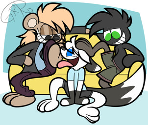 3_toes anthro barefoot black_body black_eyes black_feathers blue_eyes bottomwear brown_body brown_fur clothed clothing denim denim_bottomwear denim_clothing dipstick_ears dipstick_tail ear_markings feathers feet foot_fetish foot_lick foot_play fur furniture green_eyes grey_body grey_fur group hair jacket jeans licking male male/male markings multicolored_ears on_sofa pants plantigrade shirt shirtless shorts simple_background sitting sitting_on_ground sitting_on_sofa smug sofa tail tail_markings toes tongue topwear trio white_body white_fur white_hair conditional_dnp sr-g evans_arkos_(evansarkos) arctic_fox avian bear bird canid canine corvid corvus_(genus) crow fox mammal oscine passerine true_fox