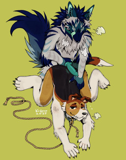animal_genitalia animal_penis anthro anthro_on_anthro anthro_on_bottom anthro_on_top black_back black_body black_eyes black_fur black_nose blue_body blue_ears blue_eyes blue_face blue_fur blue_hair blue_sclera blue_snout blue_stripes blue_tail bodily_fluids breath button_ears canine_genitalia canine_penis chest_tuft collar collar_only countershading dripping duo ear_piercing ear_ring erection facial_tuft floppy_ears fur genital_fluids genitals green_background grey_body grey_fur hair high-angle_view holding_own_penis holding_penis inner_ear_fluff knot leash licking licking_lips licking_own_lips male male/male male_anthro male_on_bottom male_on_top multicolored_body multicolored_fur narrowed_eyes neck_tuft nude nude_anthro nude_male on_bottom on_top orange_body orange_fur penis penis_on_back piercing precum precum_drip precum_on_back ring_piercing rope rope_leash simple_background smile striped_body striped_fur stripes sweat tail teal_inner_ear teal_inner_ear_fluff teal_penis tongue tongue_out tuft white_body white_fur yellow_body yellow_fur birdpaw_(artist) canid canine canis domestic_dog hyena mammal striped_hyena 2025 digital_drawing_(artwork) digital_media_(artwork) full-length_portrait hi_res portrait