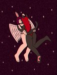 anthro bikini black_bikini black_clothing black_swimwear butt clothing duo feathered_wings feathers female female/female hair kissing levitating paws purple_hair red_bikini red_clothing red_hair red_swimwear swimwear two-piece_swimsuit wings crischar_foxito alexa_(crischar_foxito) roxy_(crischar_foxito) domestic_cat felid feline felis lagomorph leporid mammal rabbit hi_res