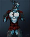 5_fingers abs anthro antlers bedroom_eyes blue_eyes blue_nose body_hair brown_body brown_fur brown_hair bulge chest_hair clothed clothing fingers flat_texture front_view fur grey_background hair half-closed_eyes horn looking_aside lumberjack male multicolored_body multicolored_fur multicolored_hair muscular muscular_anthro muscular_male narrowed_eyes neck_tuft nipple_piercing nipples obliques open_clothing open_shirt open_topwear pattern_clothing pattern_shirt pattern_topwear pecs piercing plaid plaid_clothing plaid_shirt plaid_topwear pose red_clothing red_topwear red_underwear saber seductive shirt short_hair simple_background smile smirk solo spots standing tight_underwear topwear tuft two_tone_body two_tone_fur two_tone_hair underwear undressing white_body white_fur white_hair feralise luke_(saberleo) deer mammal 2017 portrait three-quarter_portrait