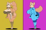 2022 alternate_costume anthro arm_bracers big_breasts blue_bodysuit blue_clothing blue_latex blue_skinsuit bodily_fluids bodysuit bottomwear bra breasts brown_bra brown_clothing brown_underwear canid canine cleavage clothed clothing collar costume crossgender dracojeff exposure_variation female fluffy fluffy_tail footwear fox fox_mccloud fur green_eyes hair hi_res high_heels jewelry latex latex_bodysuit latex_clothing latex_skinsuit leg_braces loincloth mammal markings metroid mtf_crossgender necklace nintendo nipple_outline pink_background rubber_clothing sandals shoulder_pads simple_background skinsuit solo standing star_fox sweat tail tan_body tan_fur tan_hair thick_thighs tight_clothing tongue tongue_out tribal tribal_markings underwear wide_hips yellow_background zero_suit zerosuit_fox