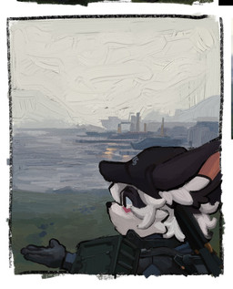 4_fingers anthro black_body black_eyes black_fur black_nose border clothed clothing container detailed_background fingers fur gloves hair handwear hat headgear headwear inner_ear_fluff jacket male outside solo text text_on_clothing text_on_hat text_on_headwear topwear tuft wearing_hat white_body white_border white_fur white_hair white_inner_ear_fluff co2killsu death_stranding domestic_cat felid feline felis mammal 2024 hi_res