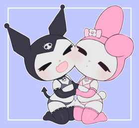 accessory anthro armwear bedroom_eyes bikini black_clothing blue_background blush bone bow_(feature) bow_accessory bow_ribbon chibi clothing collar cuddling cute_fangs duo elbow_gloves fangs female flower flower_in_hair fur gloves hair hair_accessory hair_bow hair_ribbon hand_holding handwear headgear headwear kneeling legwear looking_at_viewer narrowed_eyes open_mouth pink_clothing plant pose ribbons seductive simple_background skull spade_tail stockings swimwear tail teeth thigh_highs two-piece_swimsuit white_body white_fur young young_anthro roboto_(artist) onegai_my_melody sanrio kuromi my_melody demon domestic_rabbit lagomorph leporid mammal oryctolagus rabbit 2020 full-length_portrait pinup portrait