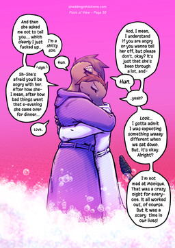 abstract_background anthro bathrobe black_sclera bodily_fluids brown_body clothing countershading crying duo genitals grey_body hair hug hugging_another male penis pink_background profanity rattle_(anatomy) robe simple_background speech_bubble tail tears text atrolux conditional_dnp amon_(atrolux) kyra_(atrolux) reptile scalie snake comic english_text hi_res gynomorph_(lore) mother_(lore) mother_and_child_(lore) mother_and_son_(lore) parent_(lore) parent_and_child_(lore) parent_and_son_(lore) son_(lore)